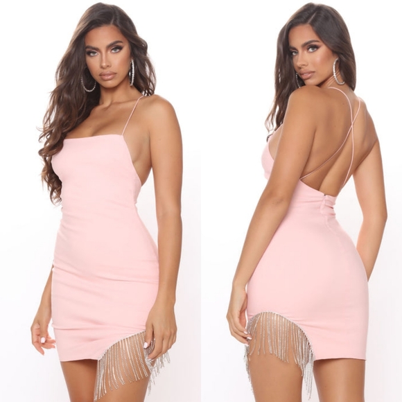 Fashion Nova Borrowed Hearts Mini Dress Women's M Petal Pink Clubwear Baddie - Picture 1 of 15